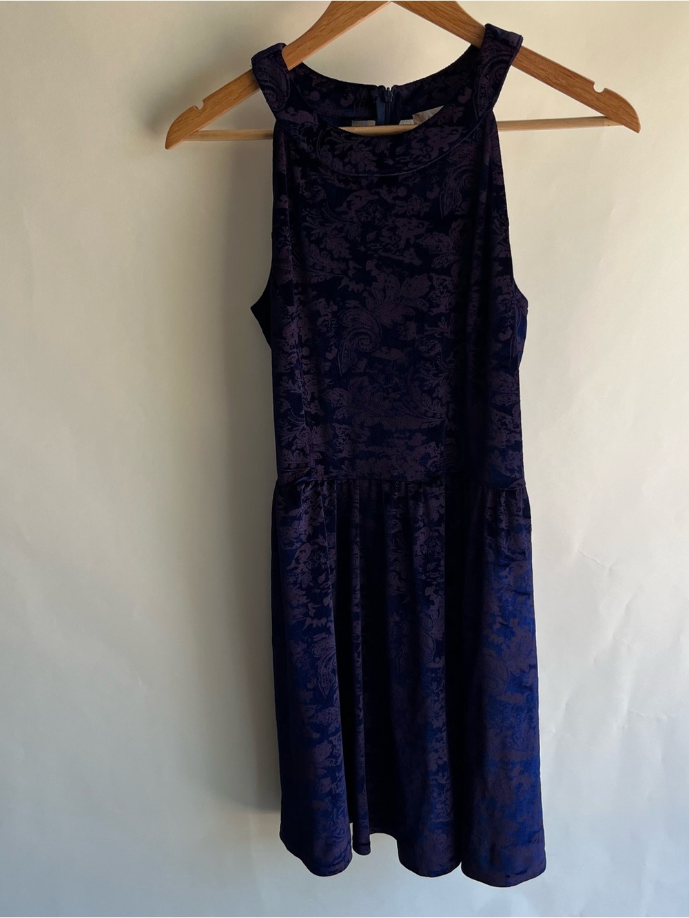 Altar’d State Velvet Dress Sz Med Women’s Blue Purple Sleeveless Mini Paisley